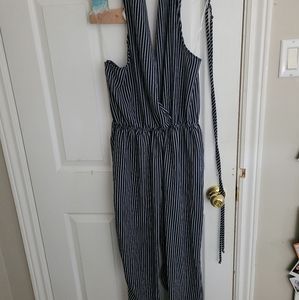 Lillian XL Halter Jumpsuit, Backless Stripes